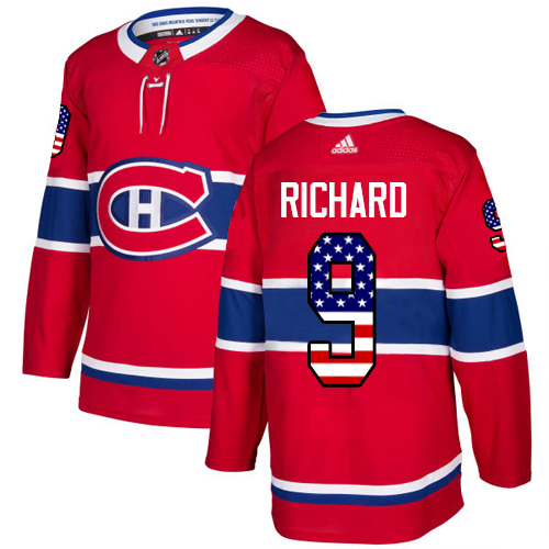 Adidas Canadiens #9 Maurice Richard Red Home Authentic USA Flag Stitched NHL Jersey